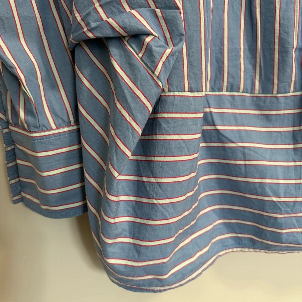 FREE PEOPLE We The Free Striped Varsity Vibes Shirt / Blue Combo - Picture 10 of 15